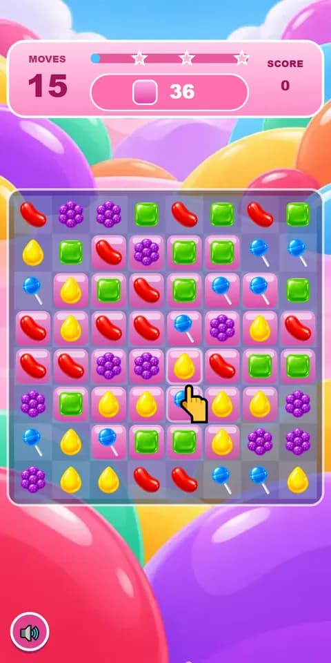 Candy Jelly: Clear the jelly in 15 moves with striped, wrapped and colour-bomb candies.