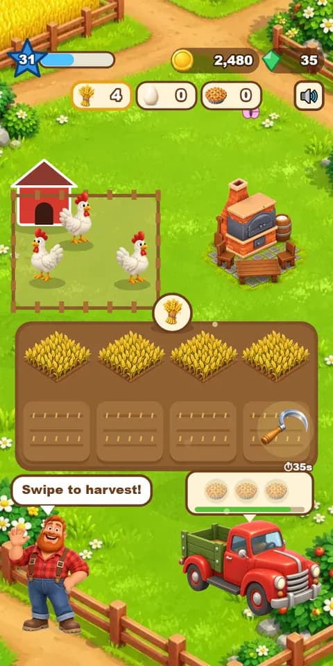 Farm Orders: Swipe the sickle, bake a pie and fill the truck before it leaves.