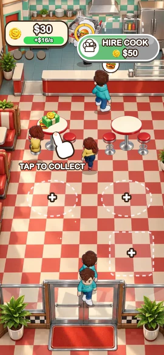 Idle Diner: Collect the cash, hire a cook, add tables and open the milkshake bar.