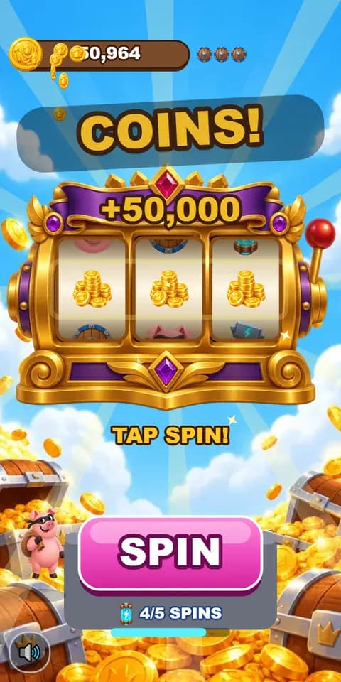 Spin & Raid: Spin the slot, land three pigs, dig up a rival's treasure.