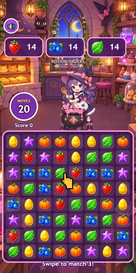 Sweet Witch Bakery: Three potion orders in 20 moves, stirred into a bubbling cauldron.