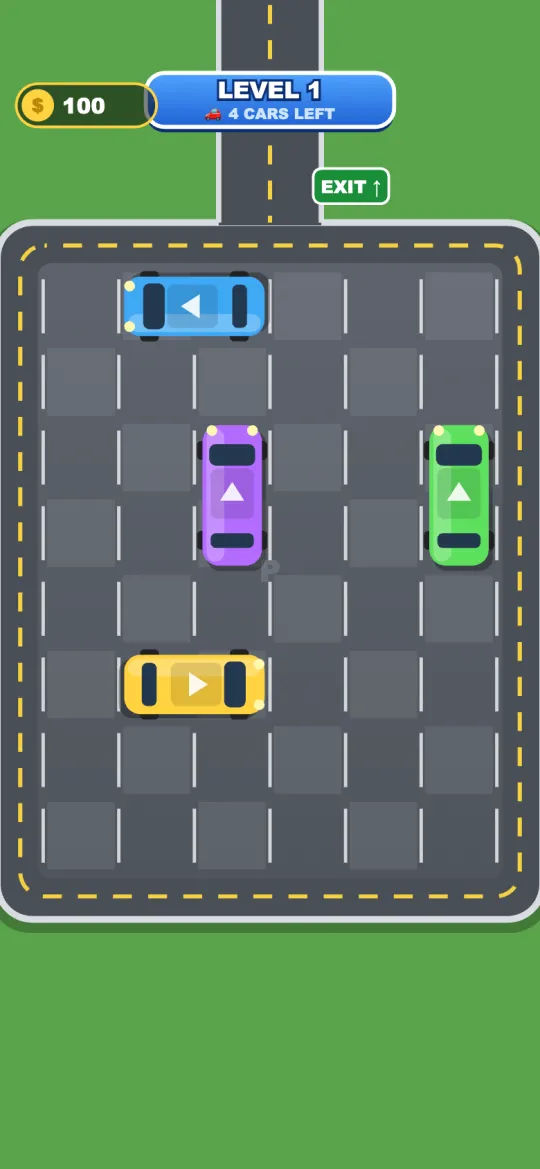 Lot Rush, a 2D reference build: Tap cars out of a jammed lot before the next one fills up.